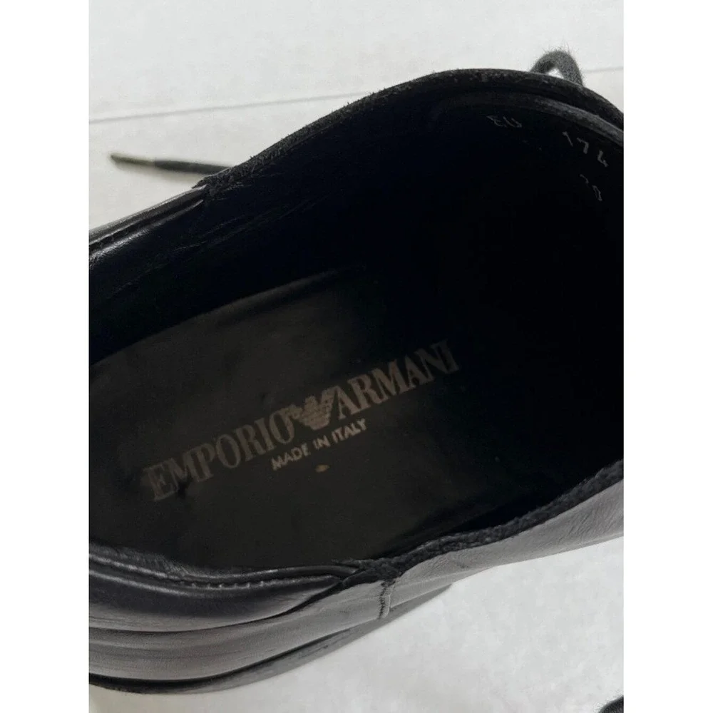 Emporio Armani Sz 11 USA Black Nappa Goat Leather Lace Ups Derby Shoes